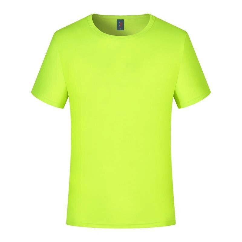 Neon green compression men's running t-shirt for training, muscle fit, lightweight, quick-drying fitness apparel.